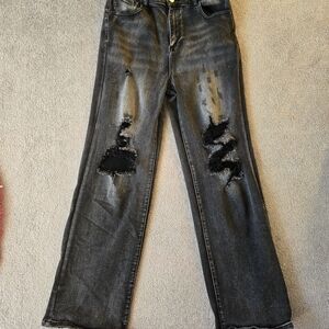 Classic Black Distressed Straight Leg Jeans